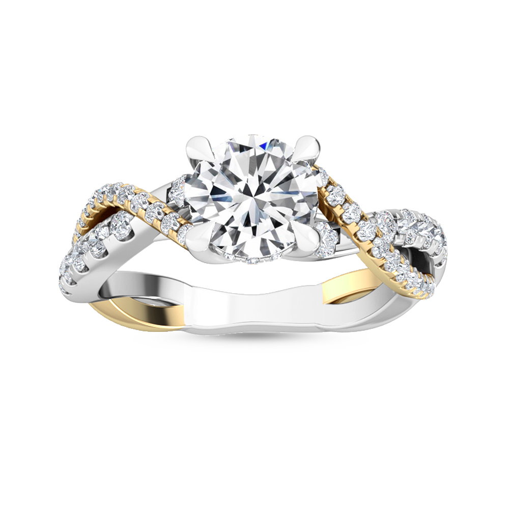 14K Yellow Gold Two Tone Diamond Engagement Ring