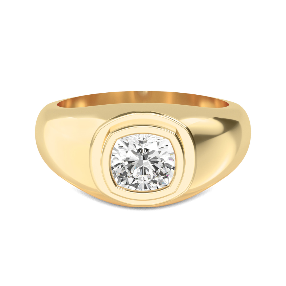 14K Yellow Gold Cushion Cut Diamond Mens Band